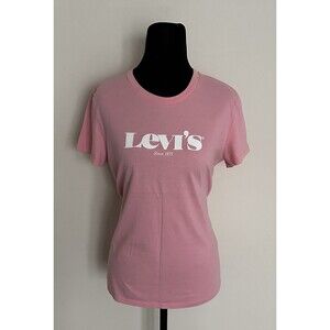 Levi's Perfect Tee Women's Pink T-Shirt with White Logo Size M 100% Cotton